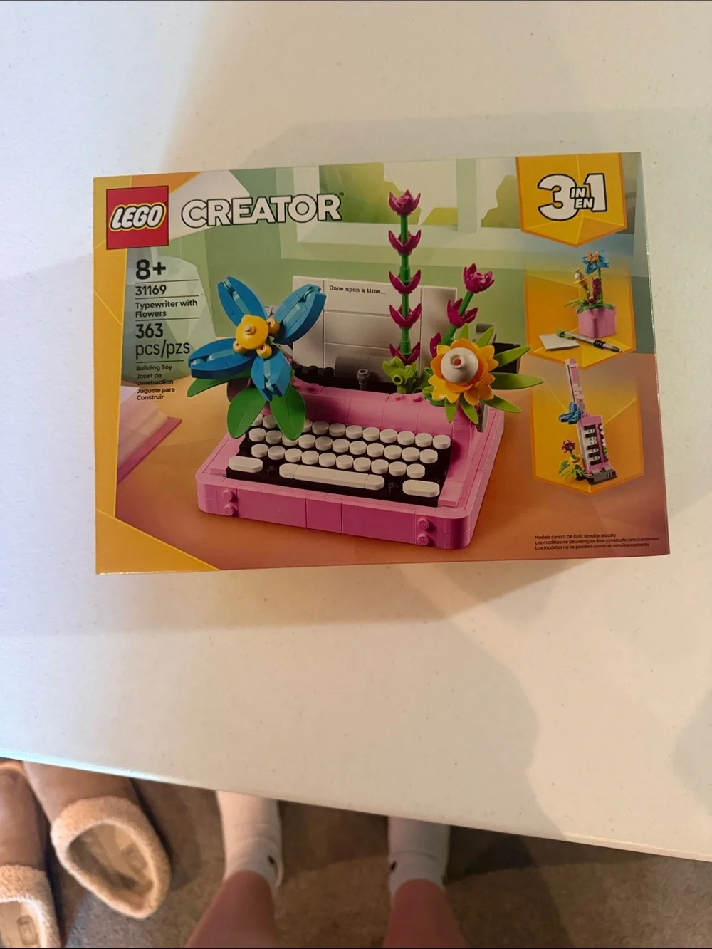 Lego Creator Pink Typewriter with Blue and Yellow Flower Accents